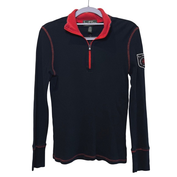 Lauren Ralph Lauren Active Tops - Lauren Ralph Lauren Active Womens Black Waffle Knit Quarter Zip‎ Pullover Small